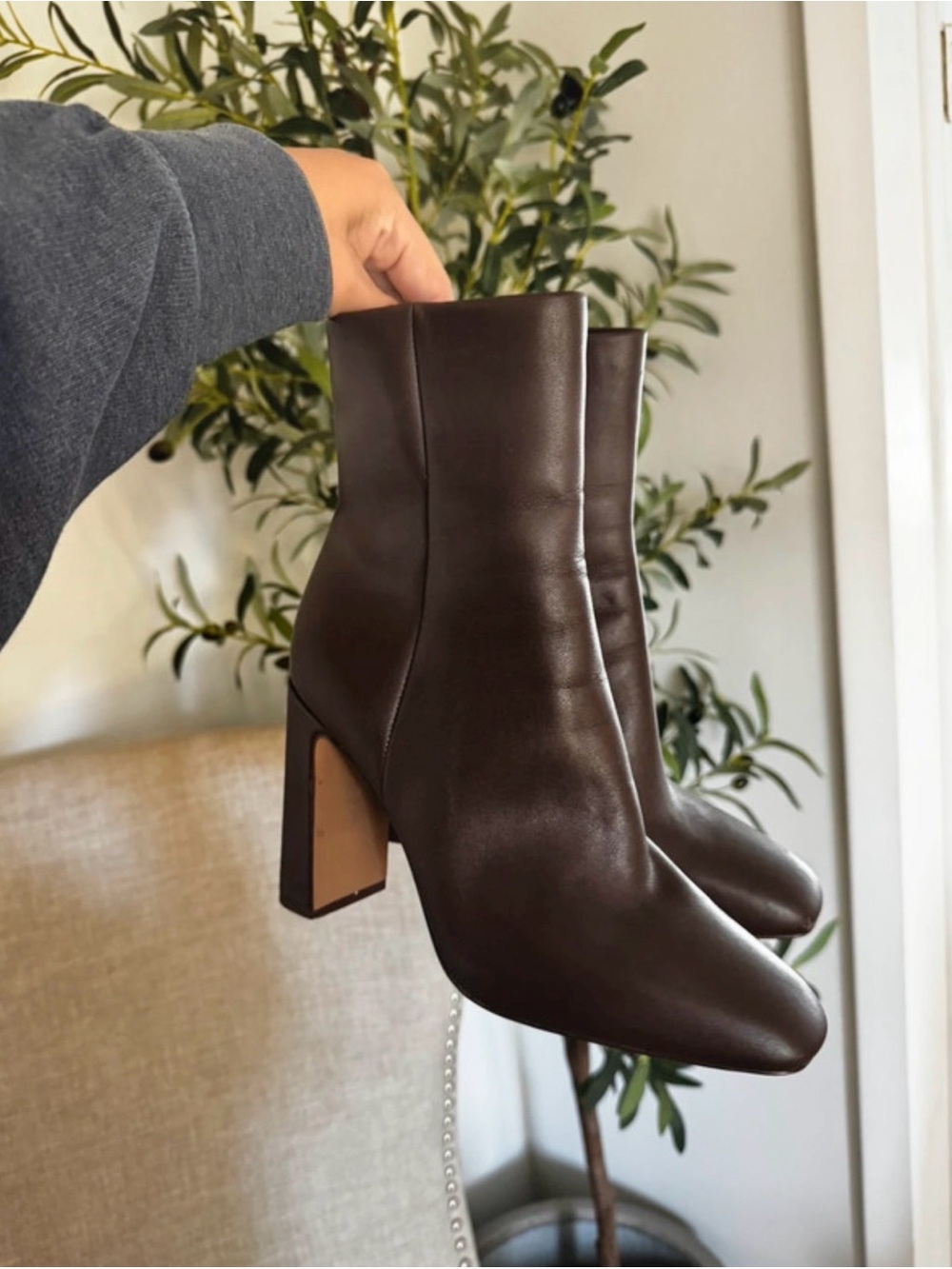 Steve Madden Allison Brown Leather Ankle Boots Size 8.5 Block Heel Espresso